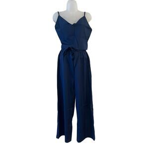 Women's Two-Piece Suit Backless Vest & Wide Leg Pants Navy Blue Large